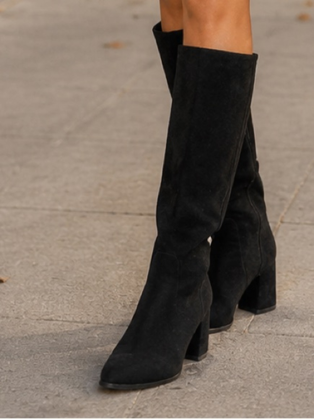 Stuart Weitzman Black Suede Knee High Block Heel Boots Size 8B